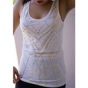 MICHAEL KORS - White Tank + Gold Stud Detailing